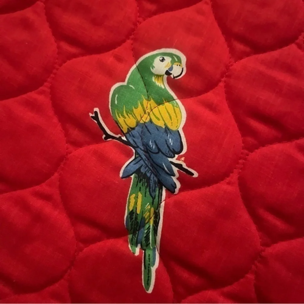 Set 4 Red Parrot‎ Bird Quilted Placemats Tiki 1980s Tropical Summer Outdoors